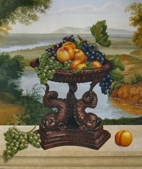 Jeff Raum Stencils: Dolphin Bowl with Grapes and Peaches Stencils