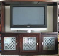 Big, Beige, Box Frosted Glass Entertainment Center